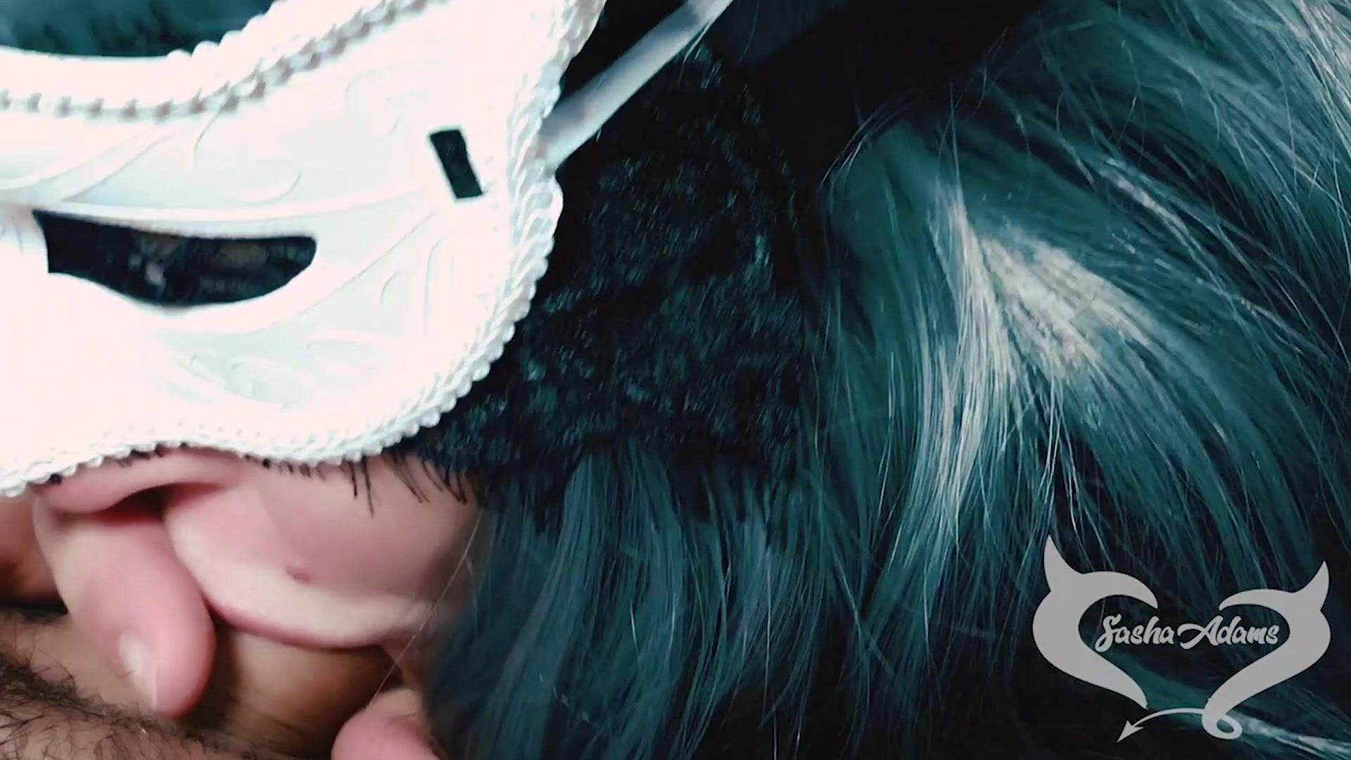 Close-up DT work from masked girl