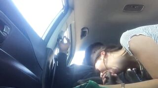 Sucking that big fat cock on the backseat
