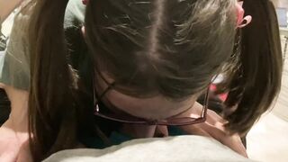 Deepthroat: Deepthroating and gagging a cute innocent 18yo with pigtails and glasses #3