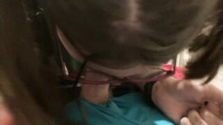 Deepthroat: Deepthroating and gagging a cute innocent 18yo with pigtails and glasses #4