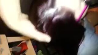 Nerd teen with glasses,pink hair, deepthroat a huge cock