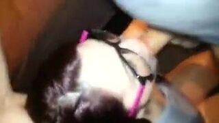 Throat Fucking: Nerd teen with glasses,pink hair, deepthroat a huge cock #2