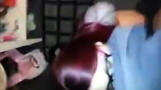 Throat Fucking: Nerd teen with glasses,pink hair, deepthroat a huge cock #4